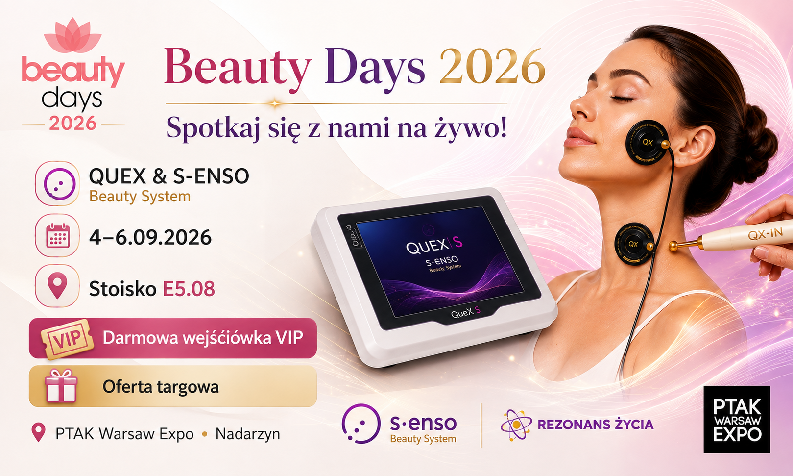 QUEX Beauty Days 2026 – VIP wejściówka i rabat targowy, targi beauty w PTAK Warsaw Expo